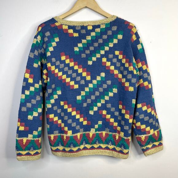 The Territory Ahead Vintage Y2K Chunky Knit Cotton Geometric Cardigan Sweater M - Picture 7 of 10